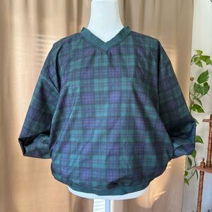 Vintage 90s Made in Portland, OR Blue and Green Plaid Pullover Windbreaker Sz L